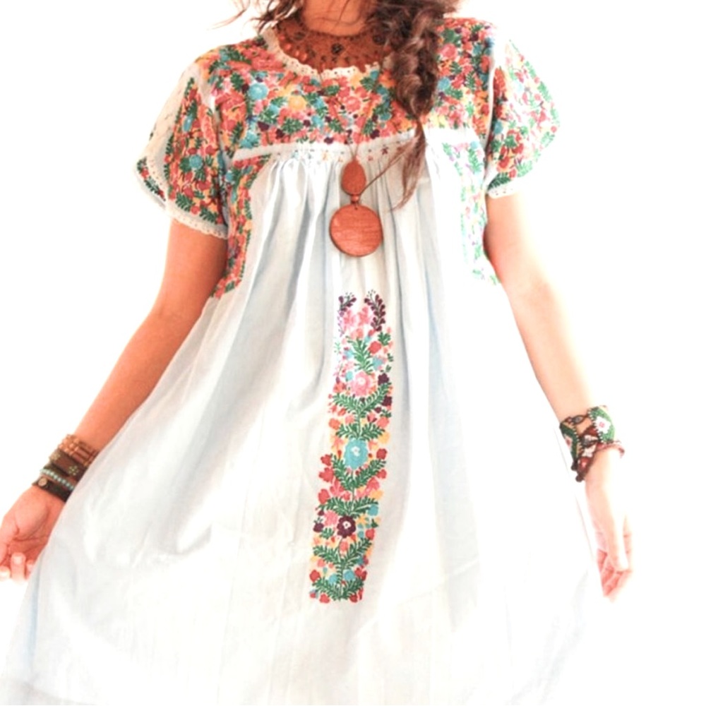 San antonino Oaxaca vintage Mexican dress floral birds fine embroidered